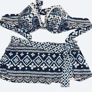 Navy and White Patterned Bikini Set size M
